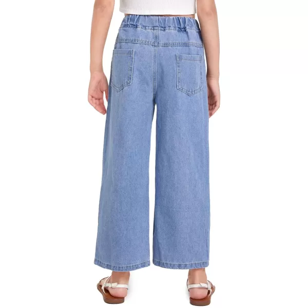 WDIRARA Girl's Butterfly Print Elastic Waist Wide Leg Ripped Jeans Denim Pants