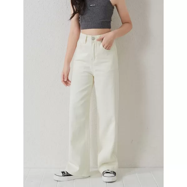 WDIRARA Girl's Butterfly Print Elastic Waist Wide Leg Ripped Jeans Denim Pants