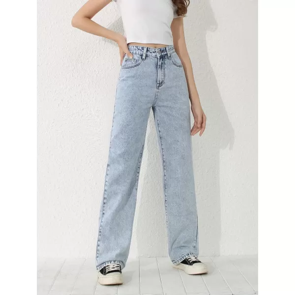 WDIRARA Girl's Butterfly Print Elastic Waist Wide Leg Ripped Jeans Denim Pants