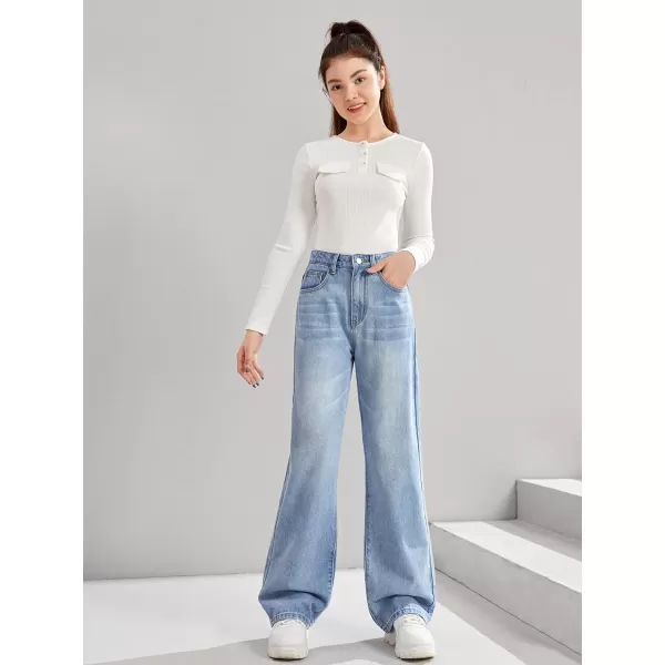 WDIRARA Girl's Butterfly Print Elastic Waist Wide Leg Ripped Jeans Denim Pants