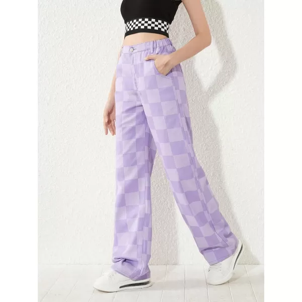 WDIRARA Girl's Butterfly Print Elastic Waist Wide Leg Ripped Jeans Denim Pants