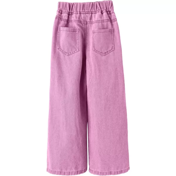 WDIRARA Girl's Butterfly Print Elastic Waist Wide Leg Ripped Jeans Denim Pants