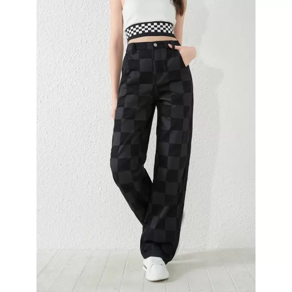 WDIRARA Girl's Butterfly Print Elastic Waist Wide Leg Ripped Jeans Denim Pants