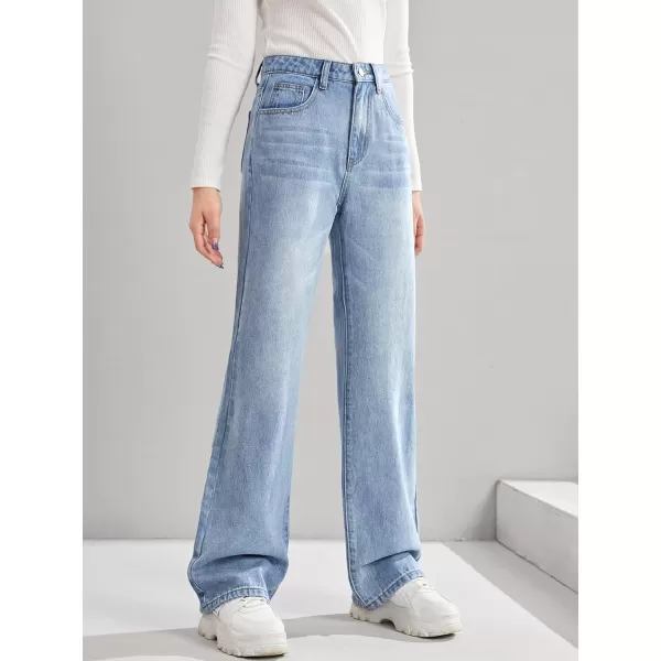 WDIRARA Girl's Butterfly Print Elastic Waist Wide Leg Ripped Jeans Denim Pants