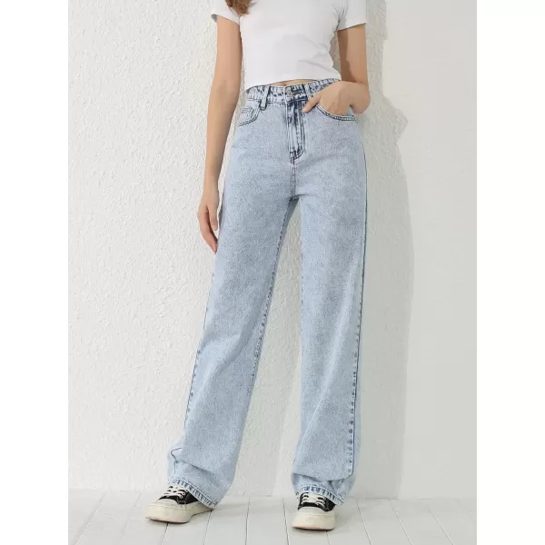 WDIRARA Girl's Butterfly Print Elastic Waist Wide Leg Ripped Jeans Denim Pants