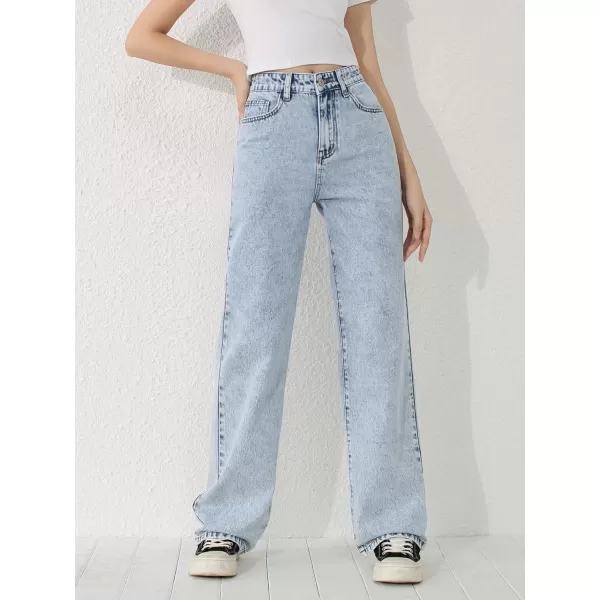 WDIRARA Girl's Butterfly Print Elastic Waist Wide Leg Ripped Jeans Denim Pants