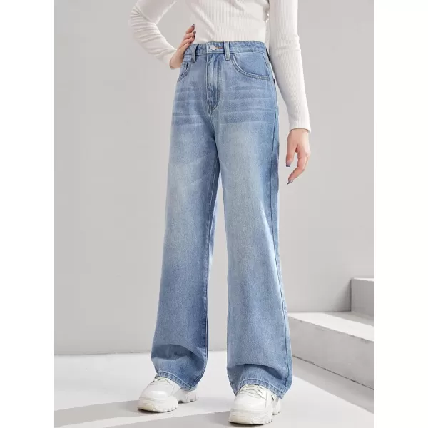 WDIRARA Girl's Butterfly Print Elastic Waist Wide Leg Ripped Jeans Denim Pants