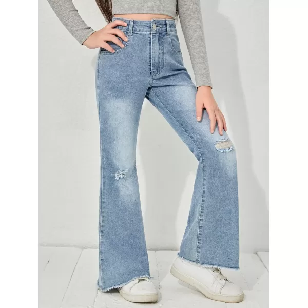 WDIRARA Girl's Butterfly Print Elastic Waist Wide Leg Ripped Jeans Denim Pants