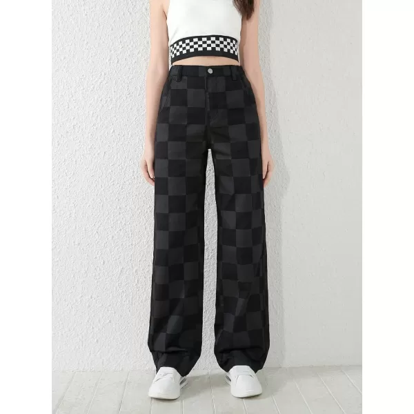 WDIRARA Girl's Butterfly Print Elastic Waist Wide Leg Ripped Jeans Denim Pants
