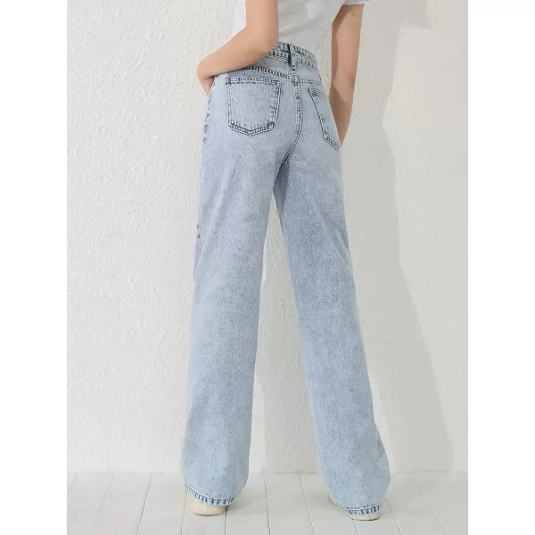 WDIRARA Girl's Butterfly Print Elastic Waist Wide Leg Ripped Jeans Denim Pants