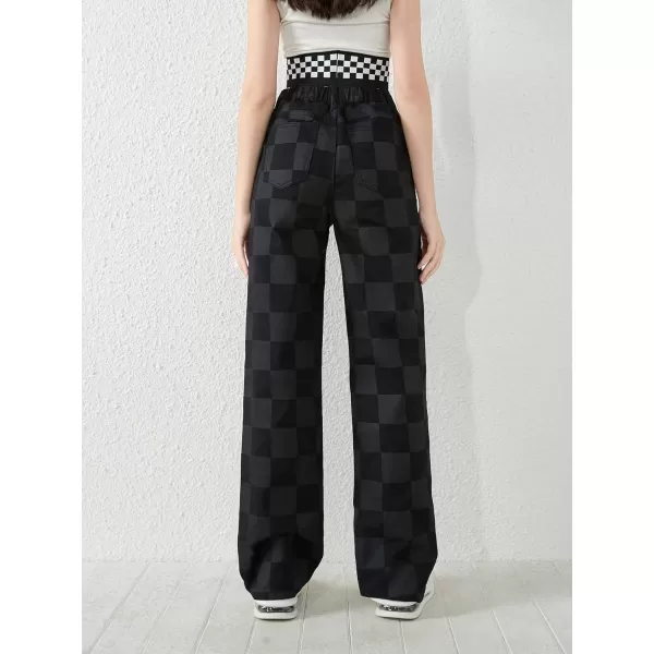 WDIRARA Girl's Butterfly Print Elastic Waist Wide Leg Ripped Jeans Denim Pants