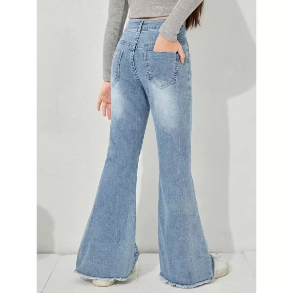 WDIRARA Girl's Butterfly Print Elastic Waist Wide Leg Ripped Jeans Denim Pants