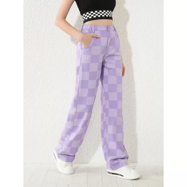 WDIRARA Girl's Butterfly Print Elastic Waist Wide Leg Ripped Jeans Denim Pants