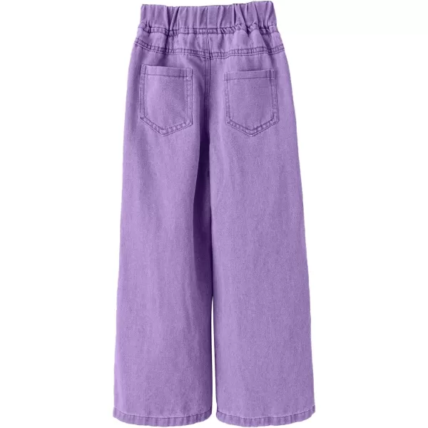 WDIRARA Girl's Butterfly Print Elastic Waist Wide Leg Ripped Jeans Denim Pants