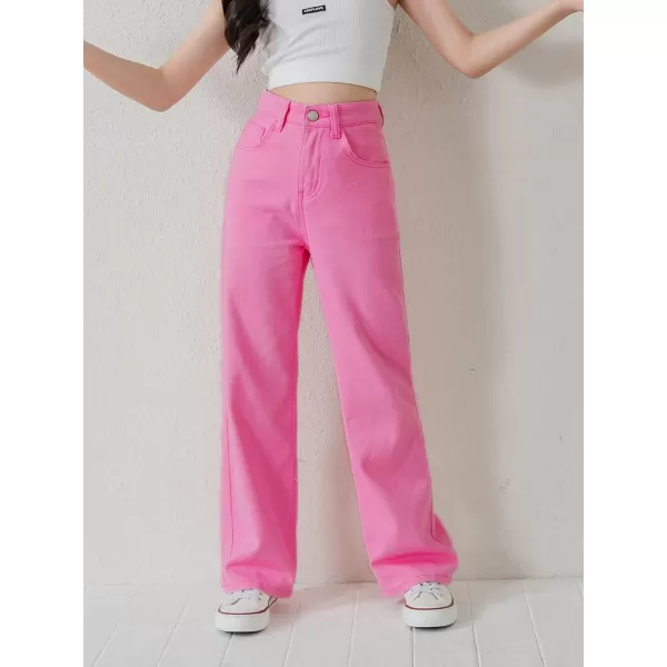 WDIRARA Girl's Butterfly Print Elastic Waist Wide Leg Ripped Jeans Denim Pants
