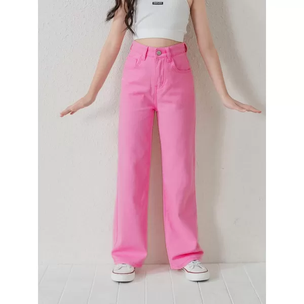 WDIRARA Girl's Butterfly Print Elastic Waist Wide Leg Ripped Jeans Denim Pants