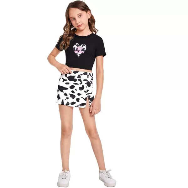 WDIRARA Girl's Cow Print Summer Split Hem High Waist Zipper Casual Mini Short Skirt