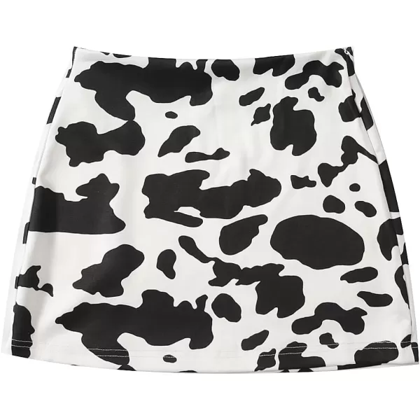 WDIRARA Girl's Cow Print Summer Split Hem High Waist Zipper Casual Mini Short Skirt