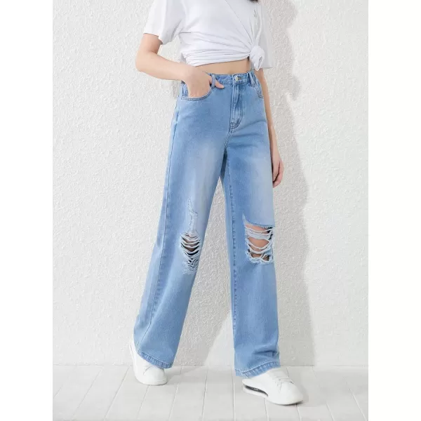 WDIRARA Girl's Flap Pocket Side High Waist Straight Leg Cargo Long Jeans Denim Pants