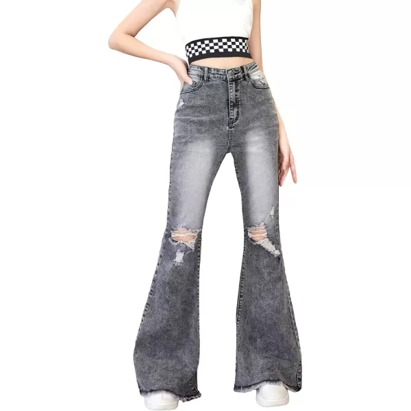 WDIRARA Girl's Flap Pocket Side High Waist Straight Leg Cargo Long Jeans Denim Pants