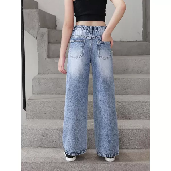 WDIRARA Girl's Flap Pocket Side High Waist Straight Leg Cargo Long Jeans Denim Pants