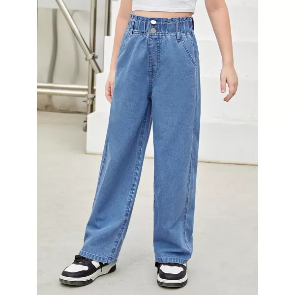 WDIRARA Girl's Flap Pocket Side High Waist Straight Leg Cargo Long Jeans Denim Pants