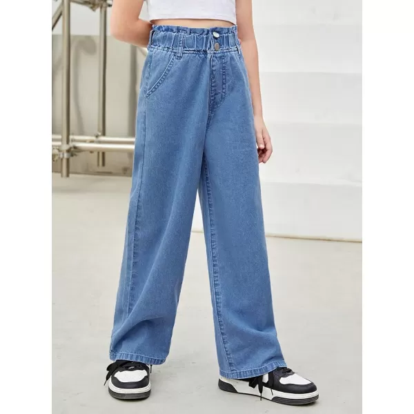 WDIRARA Girl's Flap Pocket Side High Waist Straight Leg Cargo Long Jeans Denim Pants