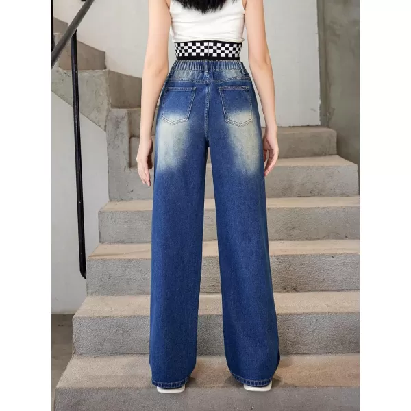 WDIRARA Girl's Flap Pocket Side High Waist Straight Leg Cargo Long Jeans Denim Pants