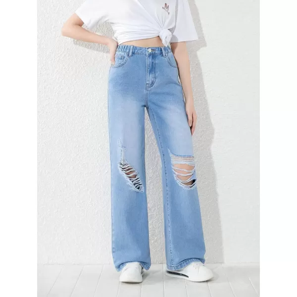 WDIRARA Girl's Flap Pocket Side High Waist Straight Leg Cargo Long Jeans Denim Pants