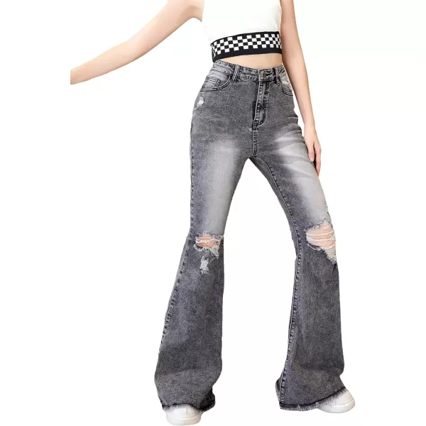 WDIRARA Girl's Flap Pocket Side High Waist Straight Leg Cargo Long Jeans Denim Pants
