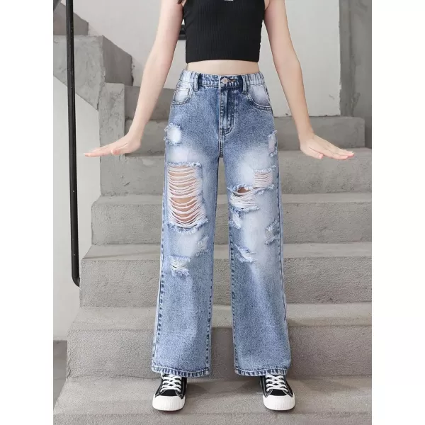 WDIRARA Girl's Flap Pocket Side High Waist Straight Leg Cargo Long Jeans Denim Pants