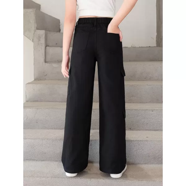 WDIRARA Girl's Flap Pocket Side High Waist Straight Leg Cargo Long Jeans Denim Pants