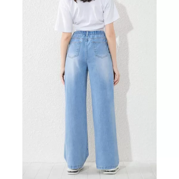 WDIRARA Girl's Flap Pocket Side High Waist Straight Leg Cargo Long Jeans Denim Pants