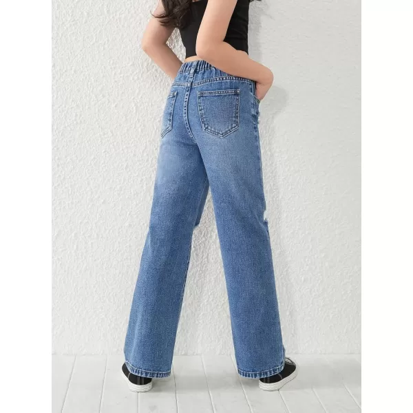 WDIRARA Girl's Flap Pocket Side High Waist Straight Leg Cargo Long Jeans Denim Pants