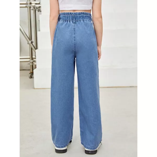 WDIRARA Girl's Flap Pocket Side High Waist Straight Leg Cargo Long Jeans Denim Pants