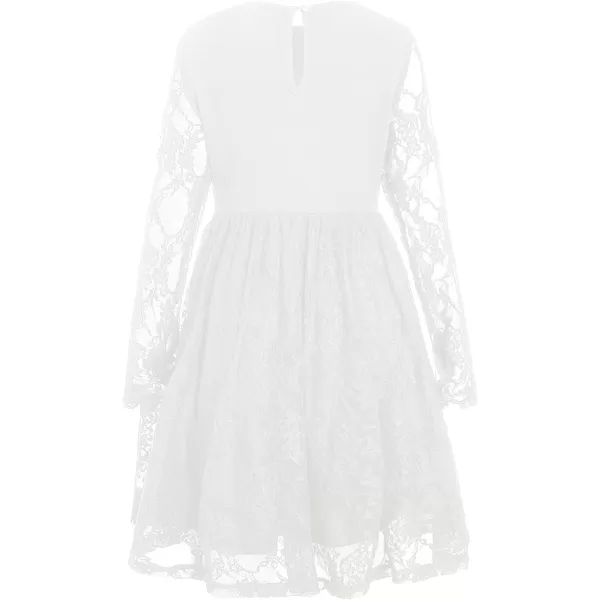 WDIRARA Girl's Floral Lace Panel Long Mesh Sleeve Round Neck Keyhole Back Formal Flared A Line Short Dress