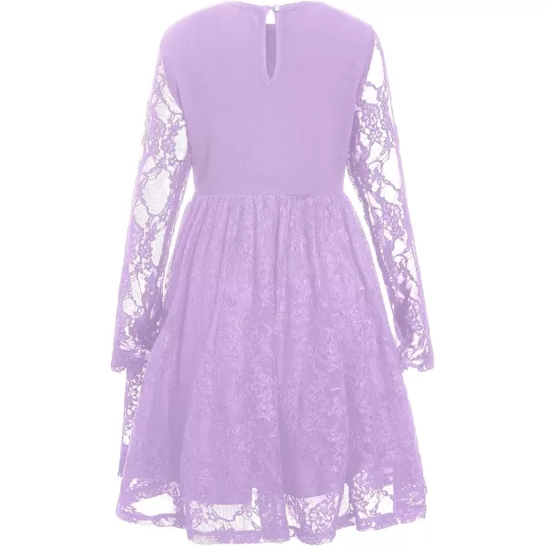 WDIRARA Girl's Floral Lace Panel Long Mesh Sleeve Round Neck Keyhole Back Formal Flared A Line Short Dress