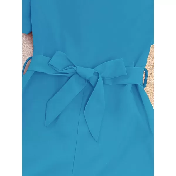 WDIRARA Girl's Flutter Cap Sleeve Crew Neck Dressy Belted Romper Cute Short Jumpsuit