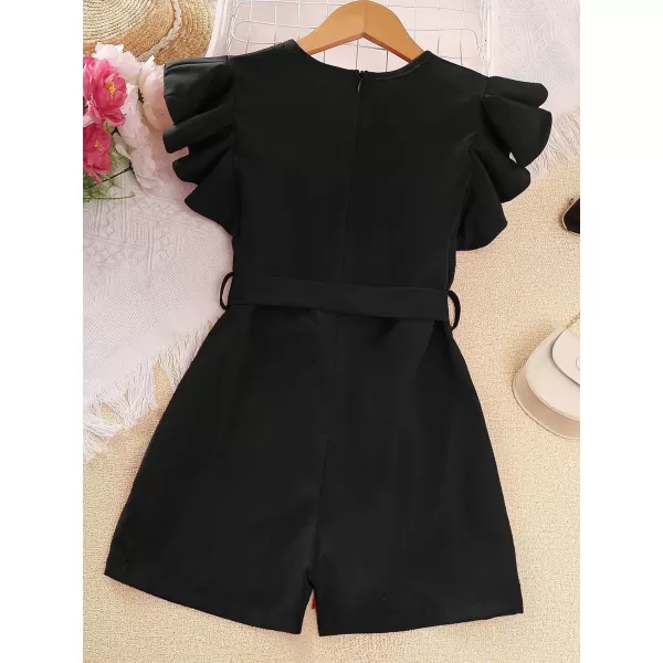 WDIRARA Girl's Flutter Cap Sleeve Crew Neck Dressy Belted Romper Cute Short Jumpsuit