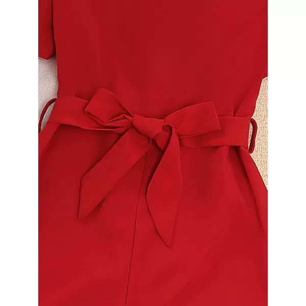 WDIRARA Girl's Flutter Cap Sleeve Crew Neck Dressy Belted Romper Cute Short Jumpsuit