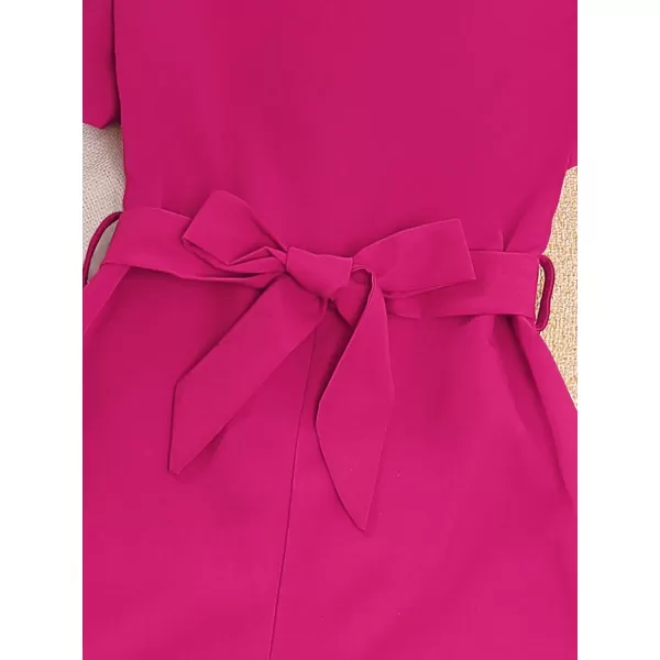 WDIRARA Girl's Flutter Cap Sleeve Crew Neck Dressy Belted Romper Cute Short Jumpsuit