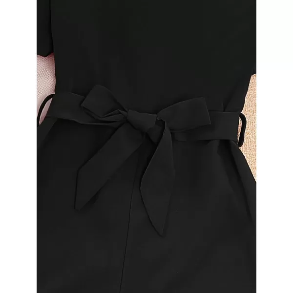 WDIRARA Girl's Flutter Cap Sleeve Crew Neck Dressy Belted Romper Cute Short Jumpsuit