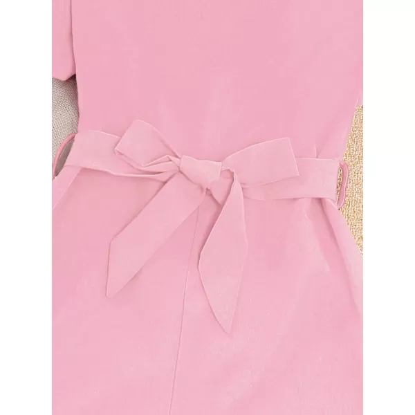 WDIRARA Girl's Flutter Cap Sleeve Crew Neck Dressy Belted Romper Cute Short Jumpsuit