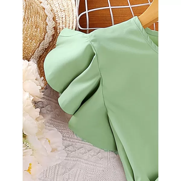 WDIRARA Girl's Flutter Cap Sleeve Crew Neck Dressy Belted Romper Cute Short Jumpsuit