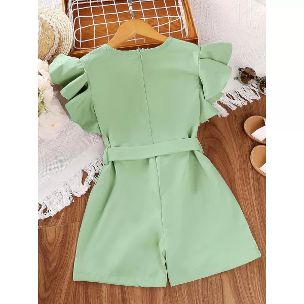 WDIRARA Girl's Flutter Cap Sleeve Crew Neck Dressy Belted Romper Cute Short Jumpsuit