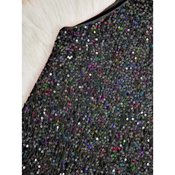WDIRARA Girl's Glitter Sequin Beaded Halter Neck Evening Dress Sleeveless Bodycon Party Mini Pencil Dresses