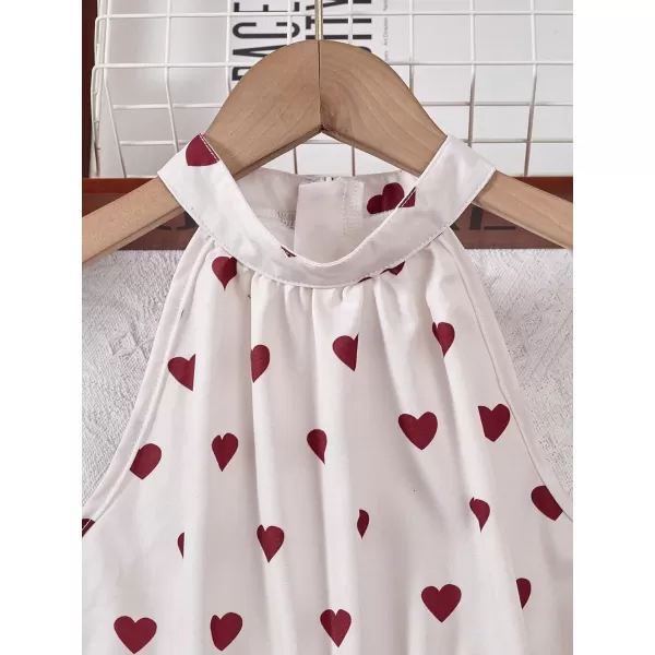 WDIRARA Girl's Heart Print Halter Neck Sleeveless Belted Wide Leg Jumpsuit Pants