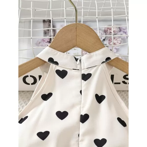 WDIRARA Girl's Heart Print Halter Neck Sleeveless Belted Wide Leg Jumpsuit Pants