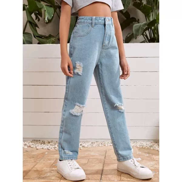 WDIRARA Girl's High Waisted Straight Leg Button Jeans Casual Pocket Denim Pants