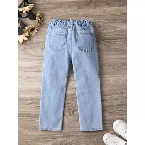 WDIRARA Girl's High Waisted Straight Leg Button Jeans Casual Pocket Denim Pants
